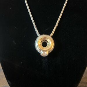 Celtic Silver & Gold Toned Reversible Circle Pendant Chunky Necklace Crystal